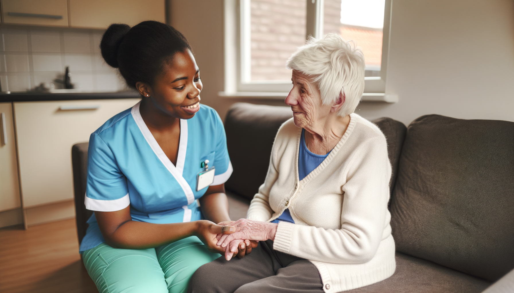 Zorgverlener helpt oudere dame thuis